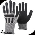 SRSAFETY 13 gauge nylon and glassfibre and HPPE liner coated black nitrile on palm,TPR chips on back, best anti-impact gloves